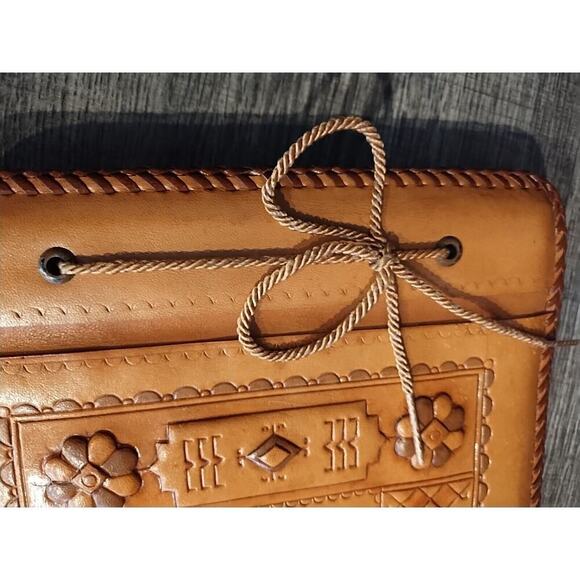 Vintage Hand Tooled Brown Leather Floral Floral Photo Album Scrapbook - Picture 6 of 8